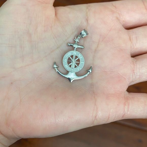 14k Real Gold Mariner's Anchor Compass Pendant